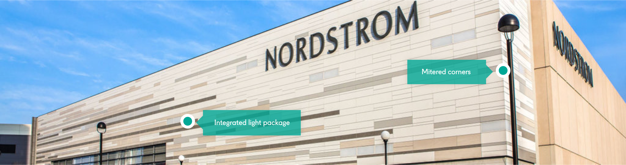 Nordstrom building showing integrated light packages and mitered corners