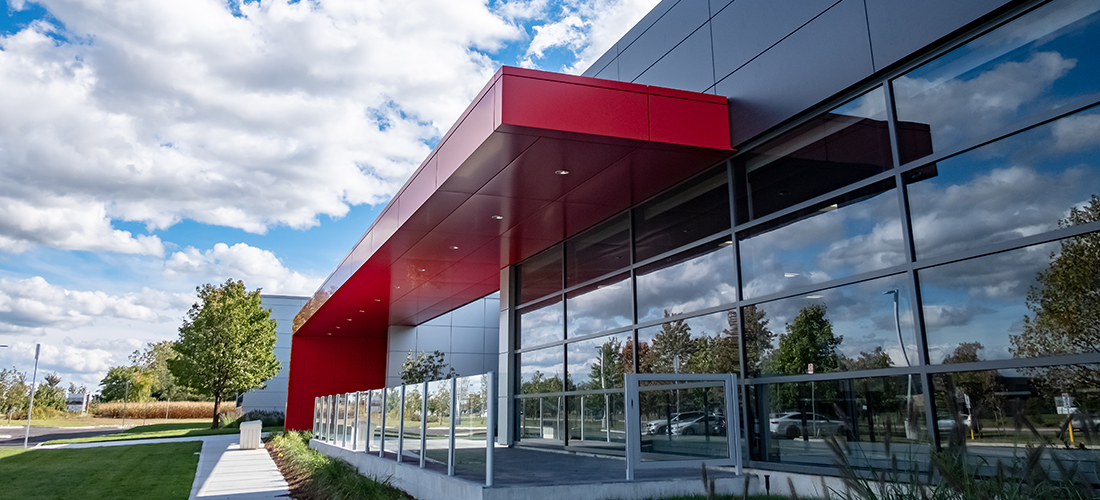 Starlim London Campus with striking red and silver exterior cladding by Elemex