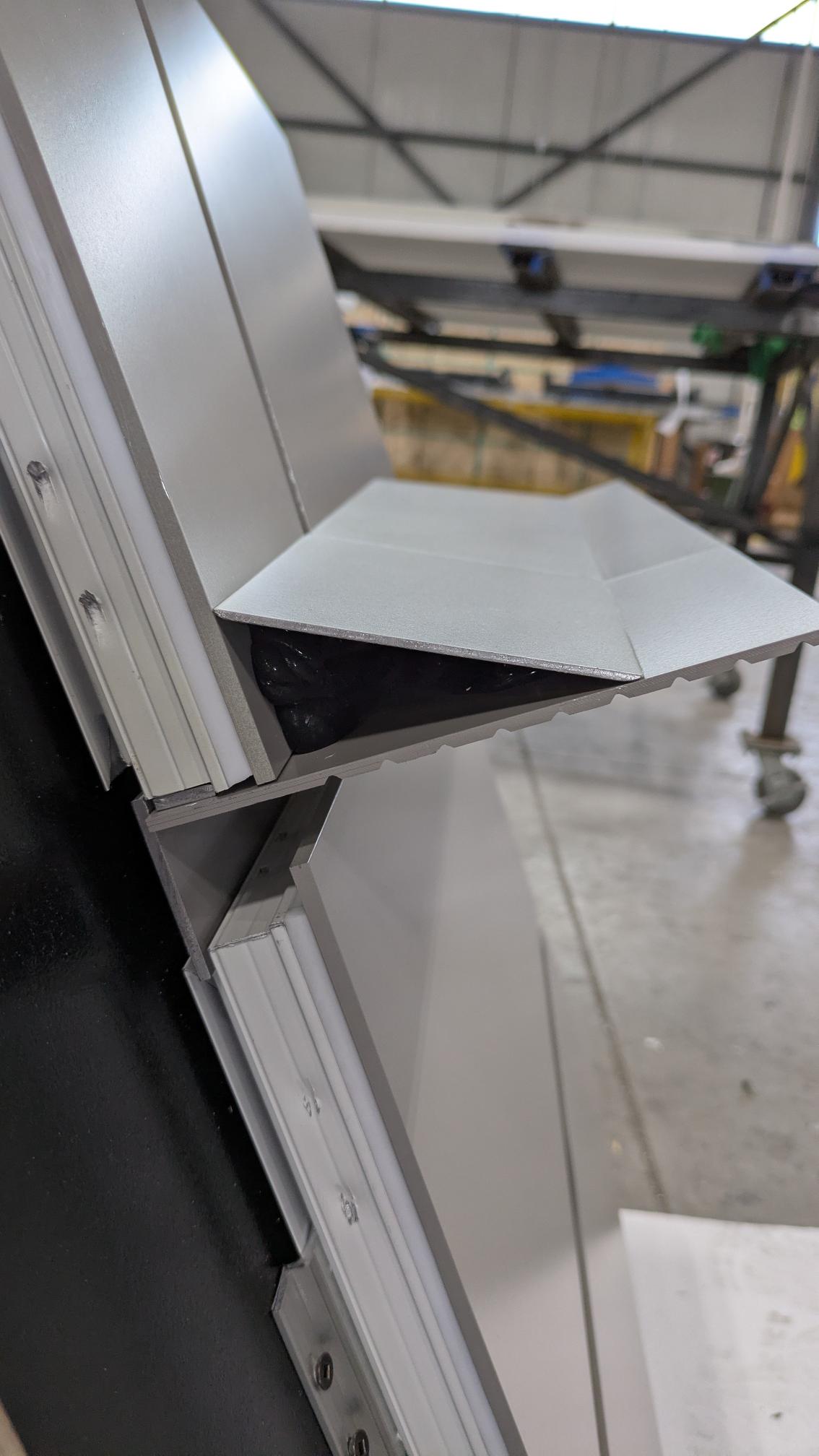 Shop-built mock-up of the custom fin and integrated lighting detail